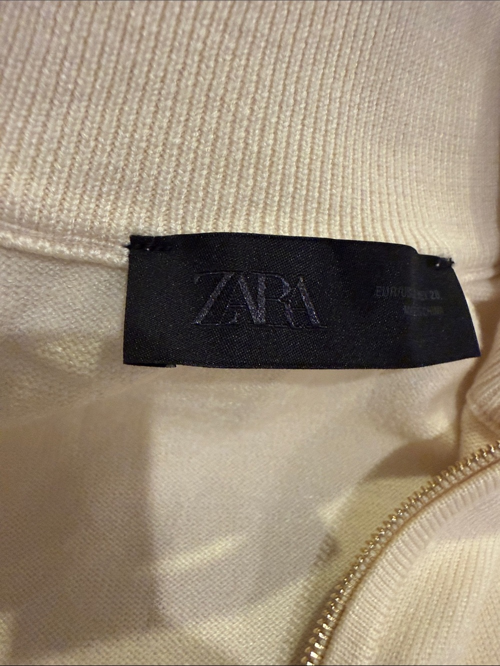 Zara Women’s Cream and Navy Quarter-Zip Stripe Sweater - Picture 2 of 5